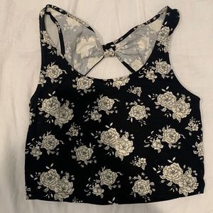 Cropped Black and white flower tank